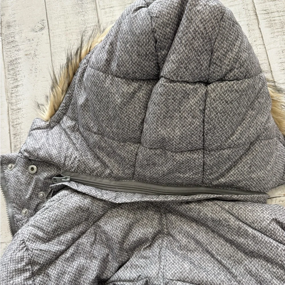 Gray Winter Coat with Faux Fur Hood Long Length - Picture 4 of 14